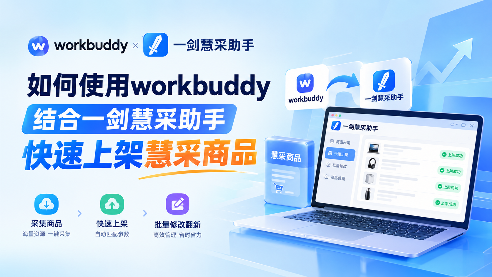 AI workbuddy结合一剑慧采快速上架商品 慧采商品快速上架助手